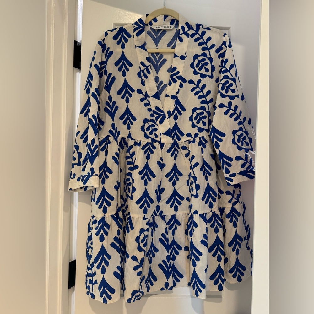 Blue and White Patterned Dress